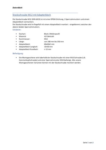 1342802 Datenblatt Stockschraube mit Adapterblech M12 pdf