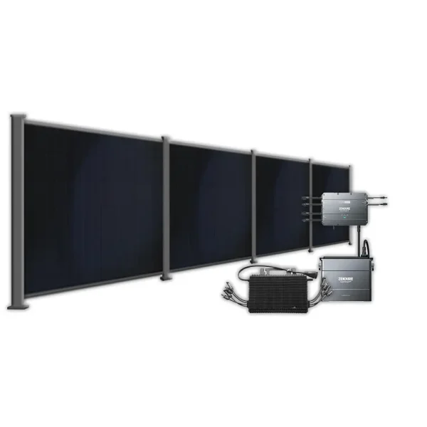BasicPVence Solarzaun 1,25 x 7,4 m mit vier PV Modulen