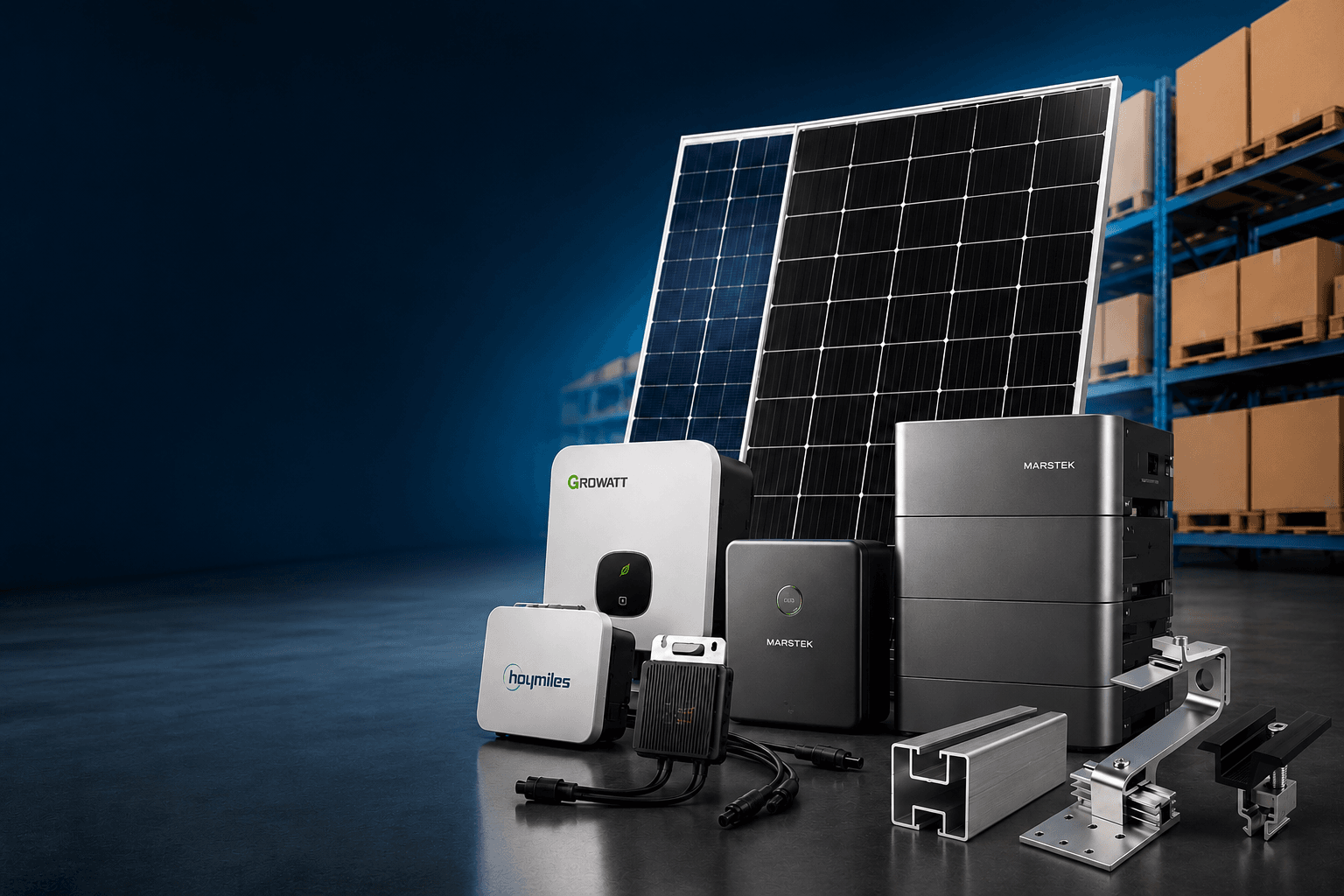 PV-Komponenten mit Solarmodulen, Wechselrichtern, Speichern und Montagesystemen bei Tazali Eco